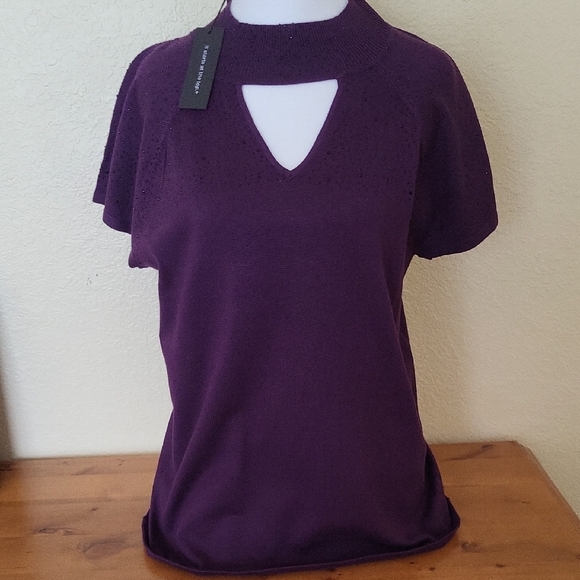 Cable & Gauge Tops - Cable & Gauge Purple Cut-Out Top with Black Stone Embellishment